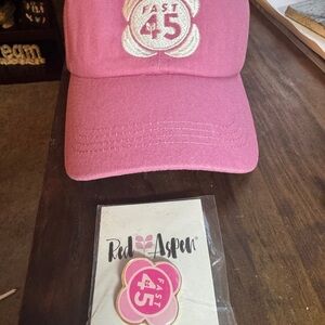 Red Aspen Pink Fast 45 baseball Cap and pin
